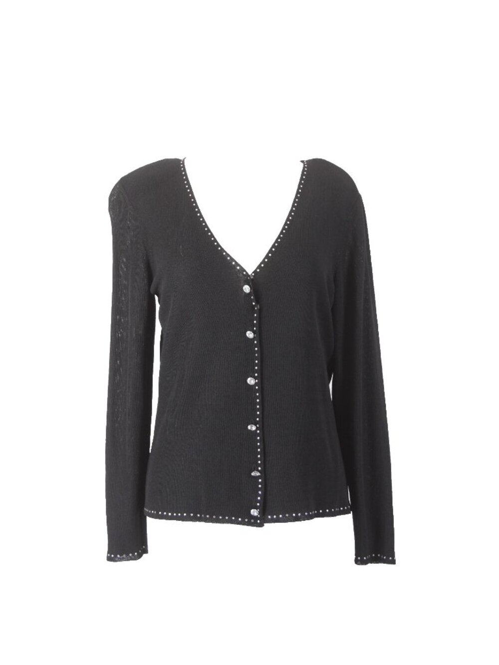 Dana Buchman Cardigan Sweater Sz S Black Rhinestones Rayon Nylon Sweater - Picture 1 of 9